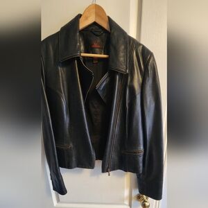 Danier Black Leather Asymmetric Zip Jacket